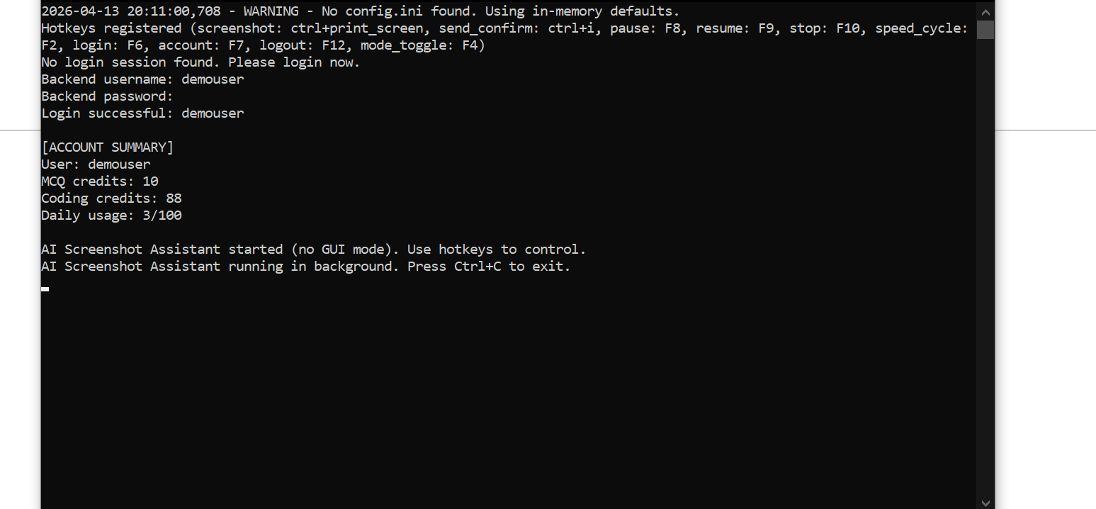 Command window showing app started and hotkeys ready